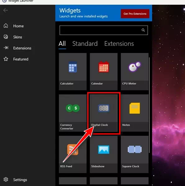 Widget Launcher find Digital Clock Widget