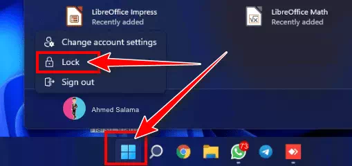 lock screen Using Start Menu windows 11