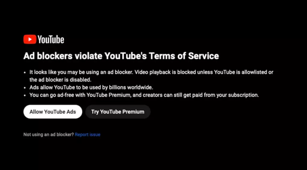 تحذير اليوتيوب من استخدام أدوات حظر الإعلانات