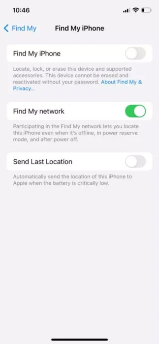 قم بإيقاف تشغيل زر Find My iPhone