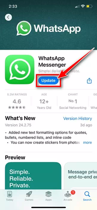 Uppdatera WhatsApp-applikationen