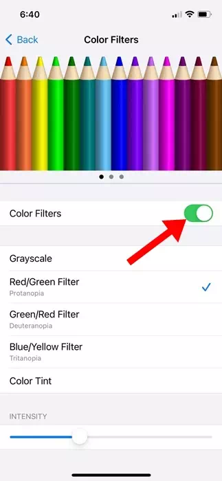 رنگین فلٹرز کو چالو کریں۔
